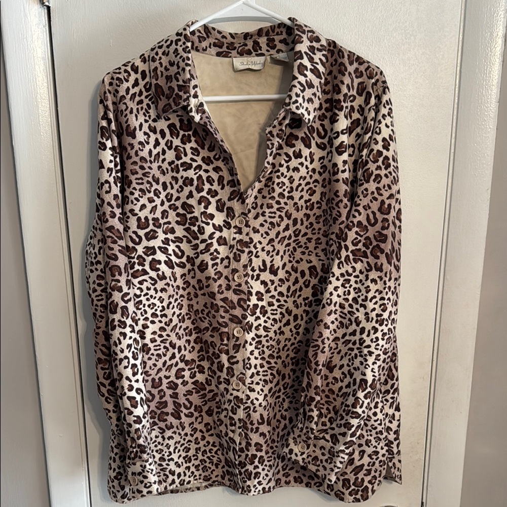Leopard Print Suede-like Button-Up Shirt